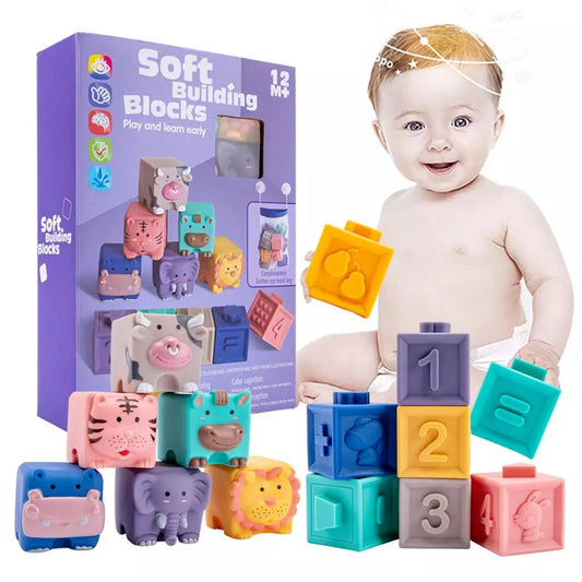 12 stücke Baby Sensorischen Spielzeug Gebäude Silikon Blöcke Erfassen Spielzeug 3D Silikon Bausteine ​​Weichen Ball Kind Gummi Bad Cube baby Spielzeug