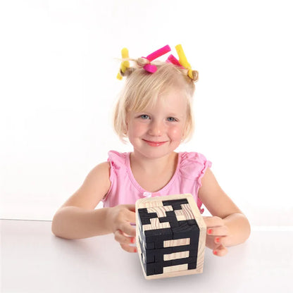 3D-Holzpuzzle, frühes Lernen, Lernspielzeug, Kinder-IQ-Rätsel, ineinandergreifender Würfel, Montessori-Spielzeug für die Entwicklung von Kindern