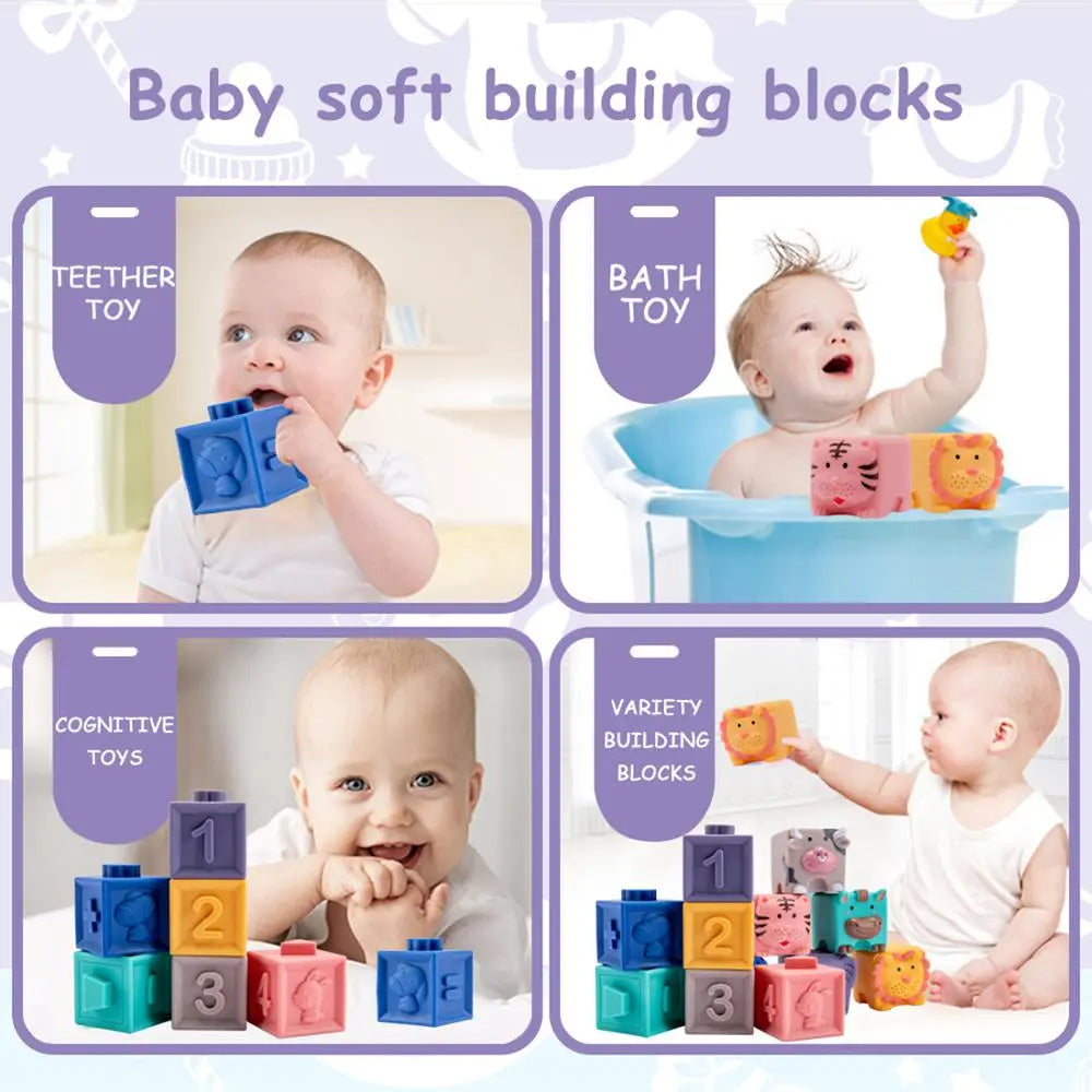 12 stücke Baby Sensorischen Spielzeug Gebäude Silikon Blöcke Erfassen Spielzeug 3D Silikon Bausteine ​​Weichen Ball Kind Gummi Bad Cube baby Spielzeug